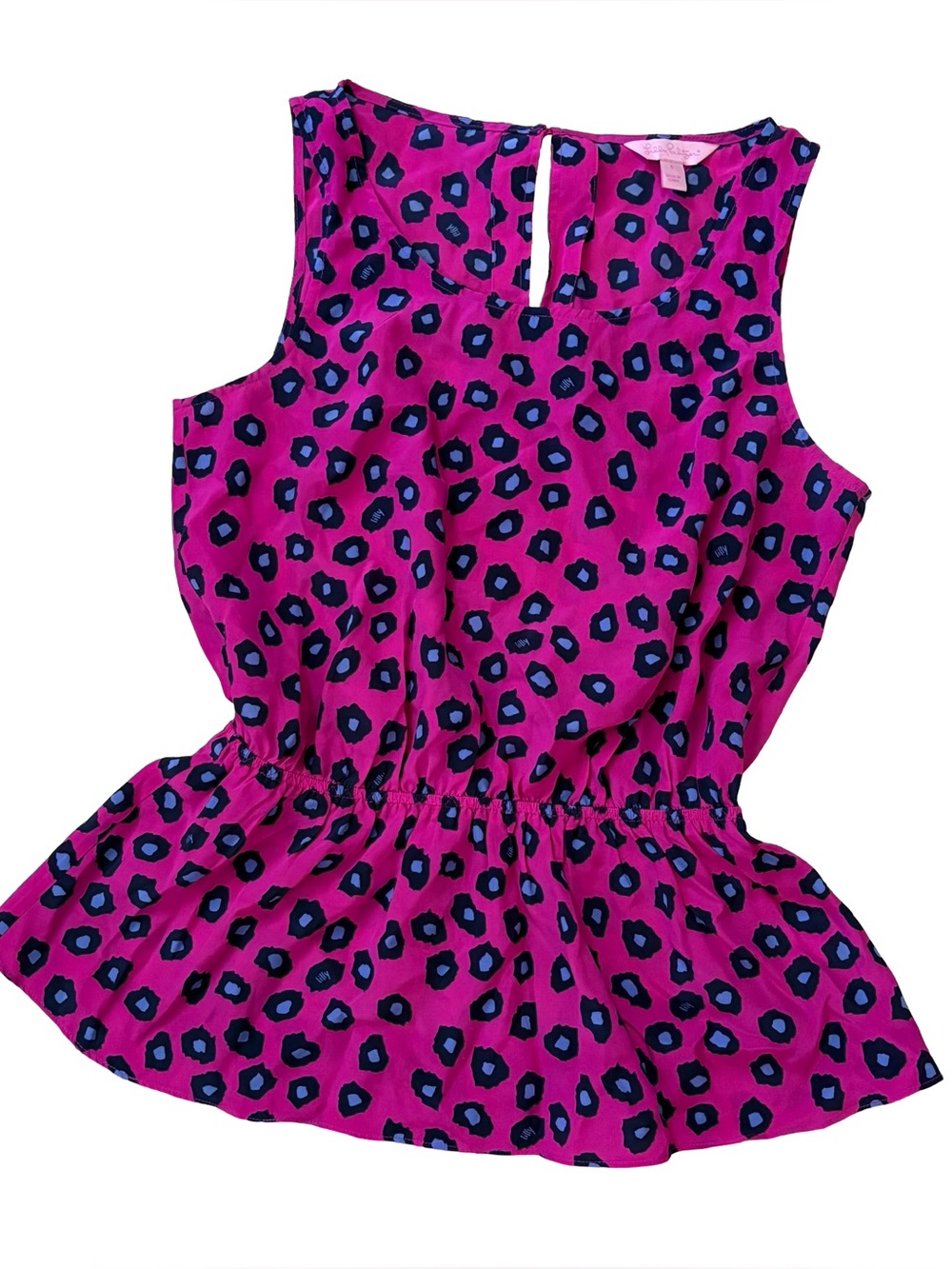 Lilly Pulitzer Dune peplum top Mambo Pink Amuse Bouche leopard Silk Small